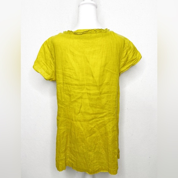 Boden Linen Shortsleeve V-Neck Tunic Top Size 12 Chartreuse - Picture 2 of 5